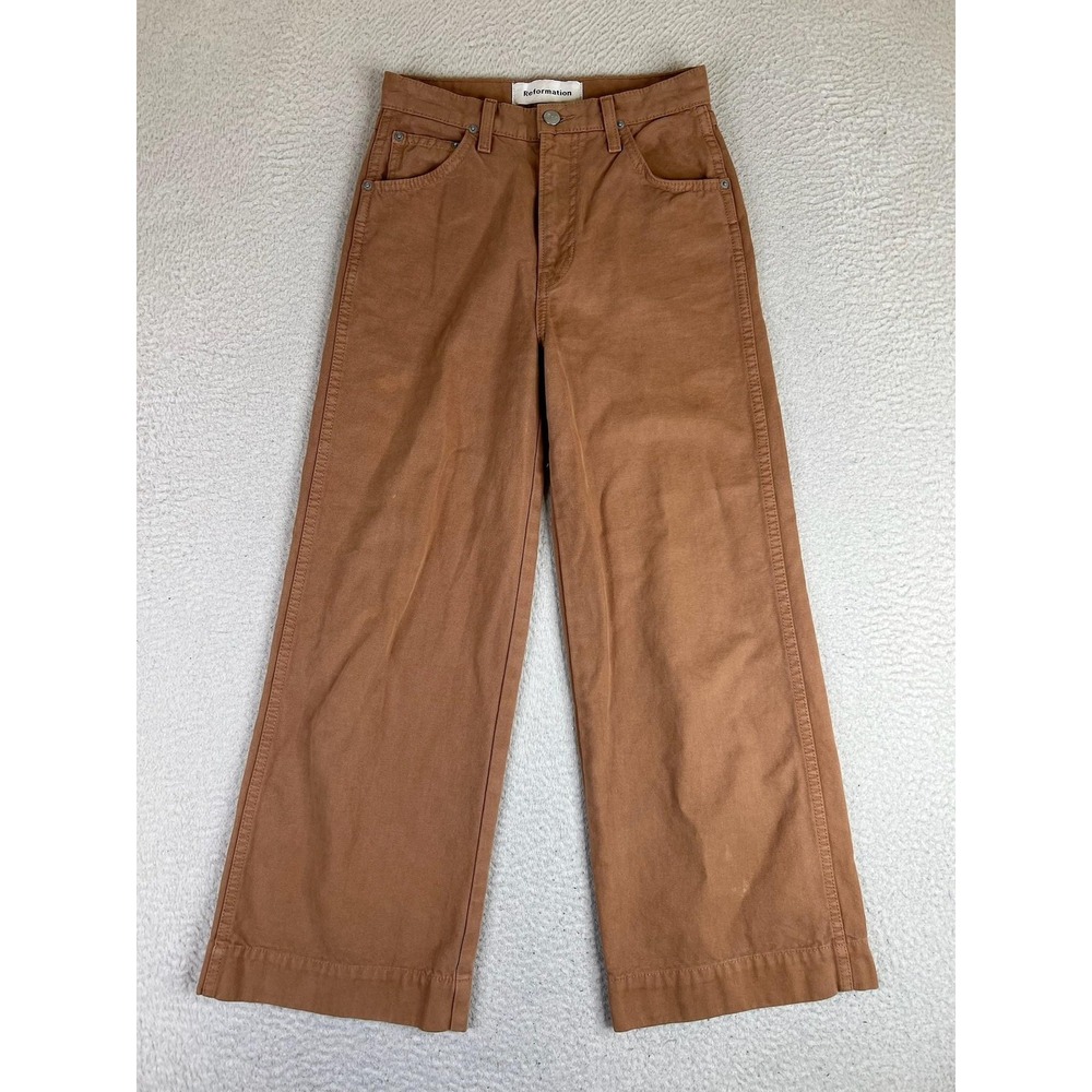 Reformation Pants‎ Womens 25 Brown Cherry Wide Leg Crop Chino Twill High Rise